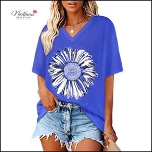 Oversized V-Neck T-Shirt Short Sleeve Casual Loose Tee